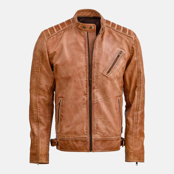 Men's Tan Leather Waxed Jacket